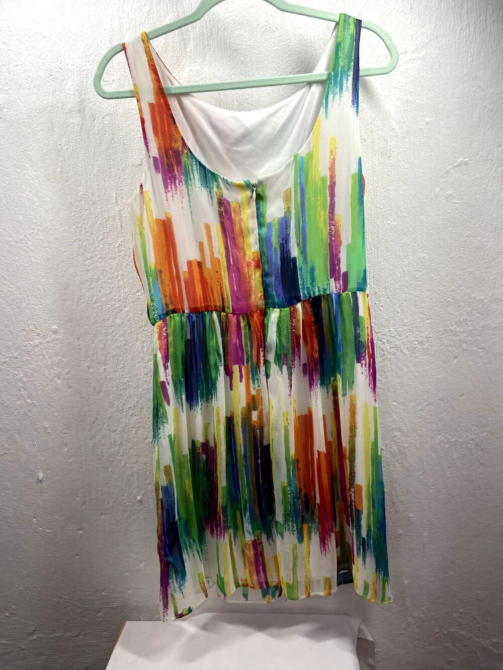 RONNI NICOLE SIZE 14 BLOUSON WATERCOLOR SLEEVELESS DRESS LINED BACK ZIP